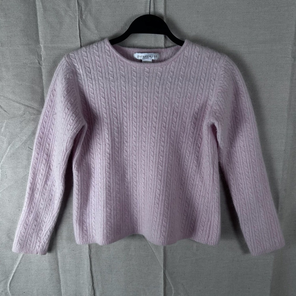 Pursuits Ltd Pink Lambswool Rabbit Hair‎ Cable Knit Crew Neck Sweater Womens M